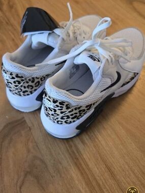 Nike White Sneakers with Black Swoosh & Leopard Heel